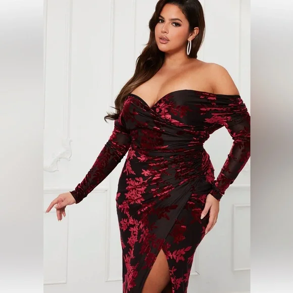 Fashion Nova Dresses Nwt Burgundy Offthe Shoulder Velvet Gown Poshmark